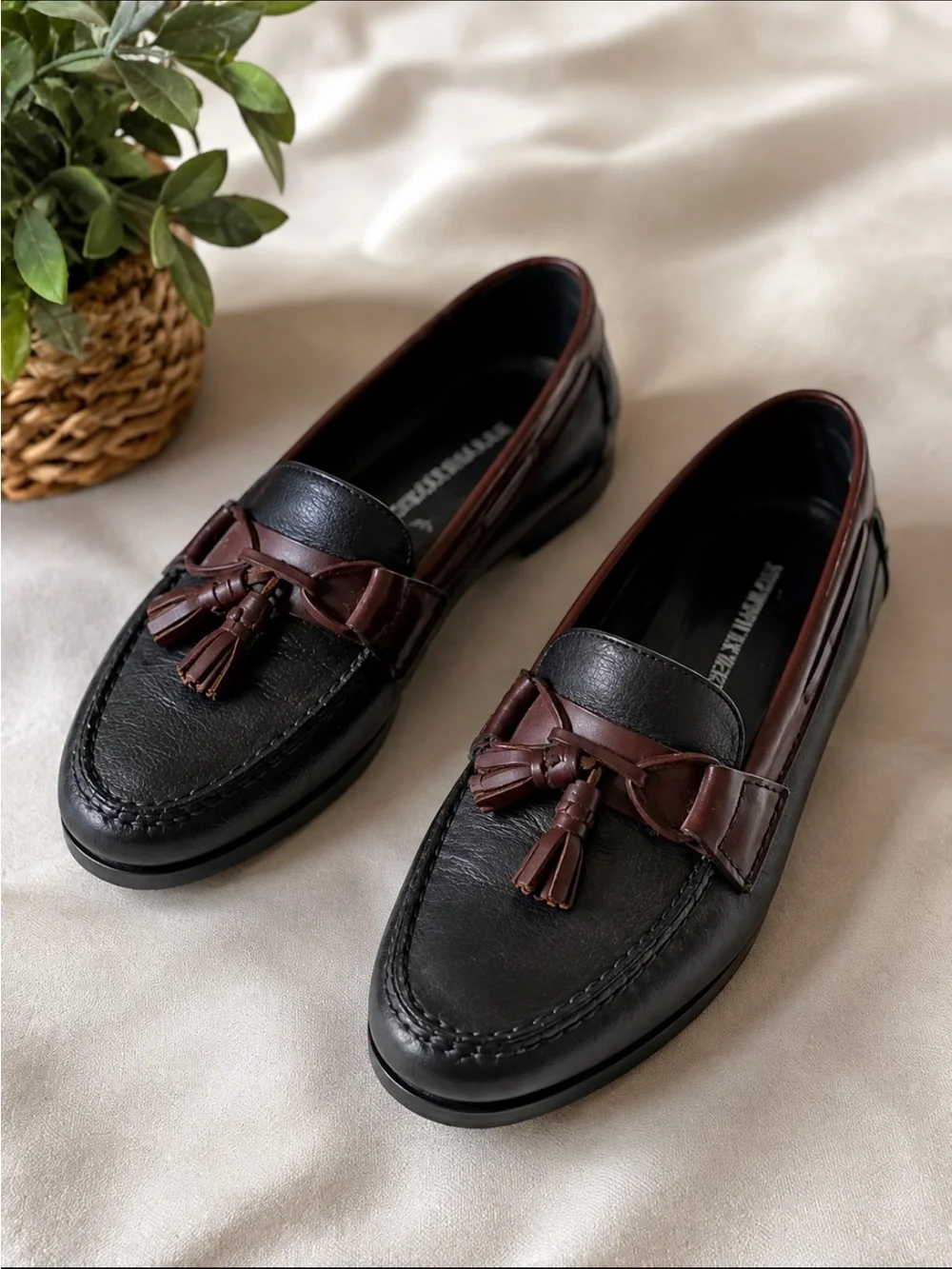Men's Two-Tone Black and Brown Tassel Loafers